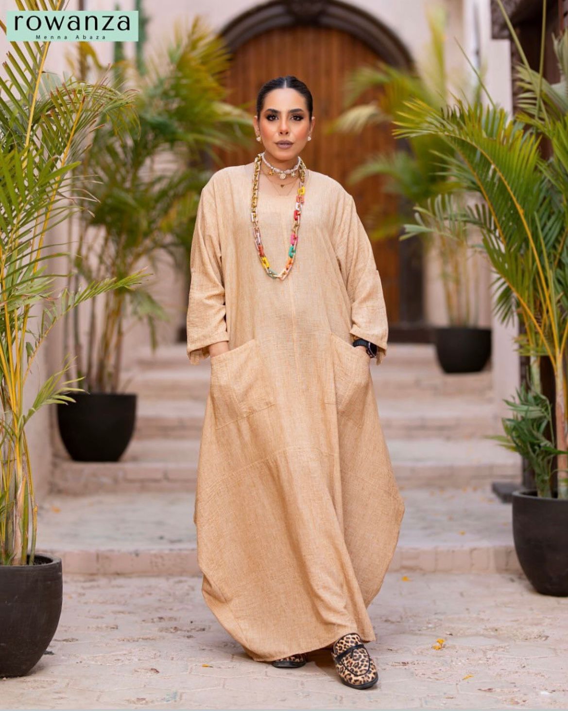 Rowanza Abaya Collection - Beige Linen Maxi Dress