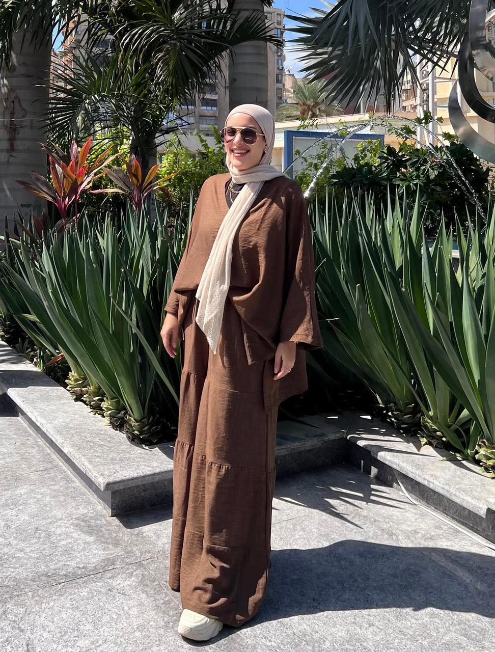 Rowanza Abaya Collection - Brown Linen Maxi Dress